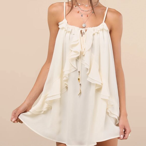 Lulus Ivory Chiffon Mini Dress - XS - Picture 1 of 7